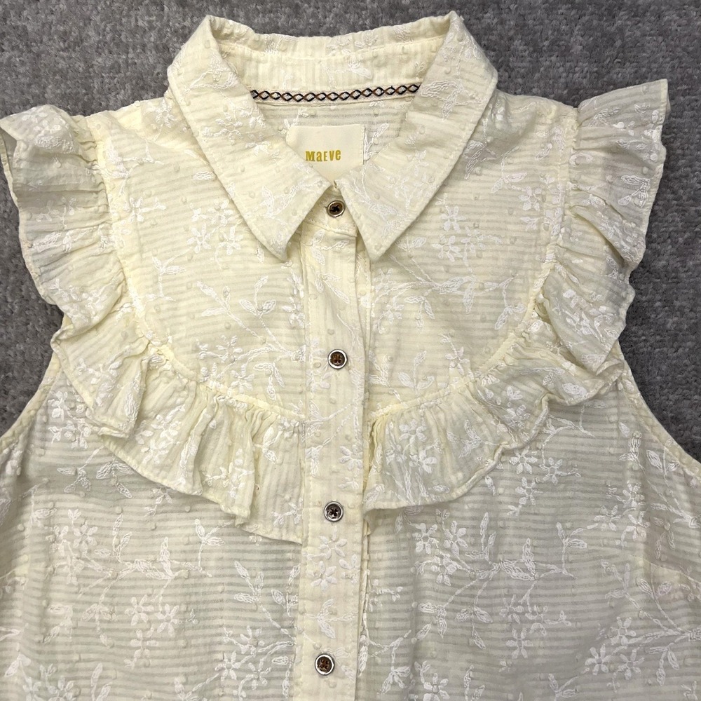 ANTHROPOLOGIE MAEVE Womens 10 Wildflower Top Sleeveless Ruffle Yoke Blouse Creme